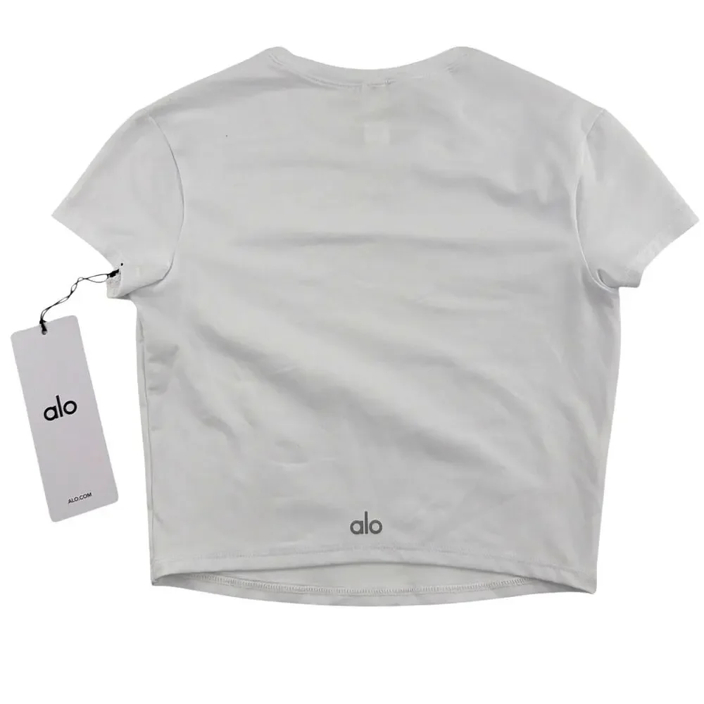 Alo Yoga White Alosoft Crop Finesse Short Sleeve Top Size XS